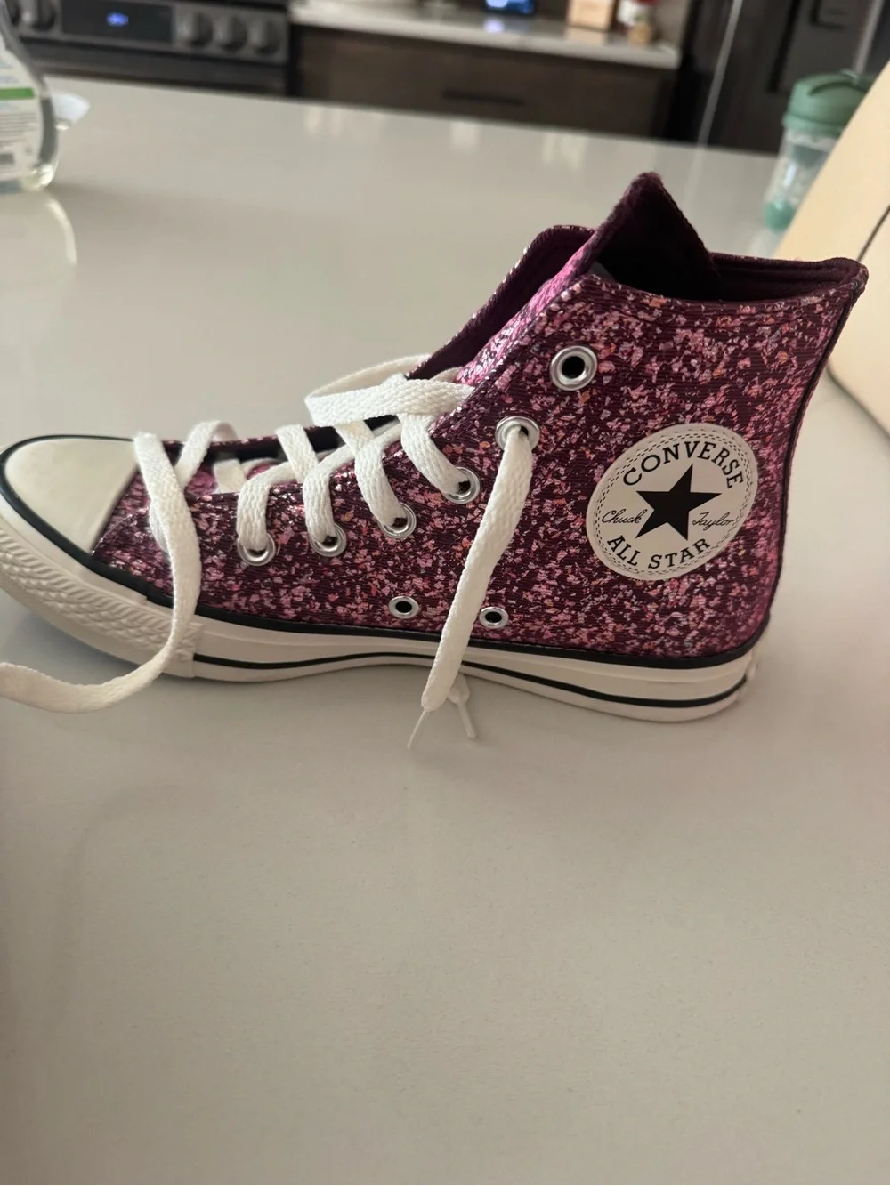Converse Glitter High Top Sneakers in Pink and White